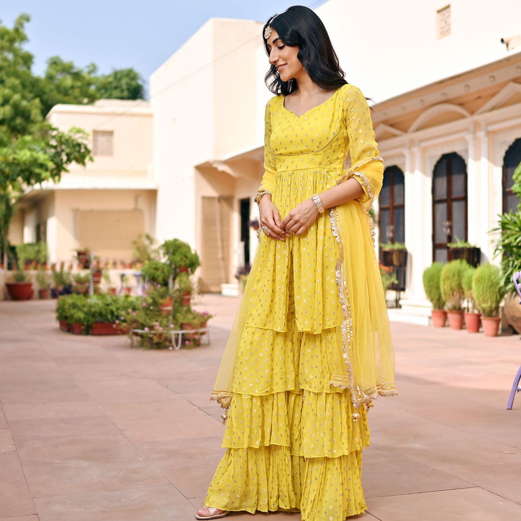 Yellow Sharara Gharara Suit For Haldi Function 2023